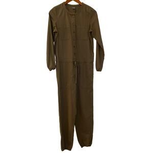 Aerie Jumpsuit Boiler Suit Size XS Army Green Long Sleeve Ruffle Collar Gorpcore